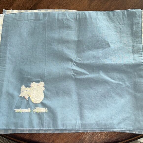 Set (4) Custom Easter 14” by 19” Cotton Easter Blue Gingham Placemats - Picture 5 of 8